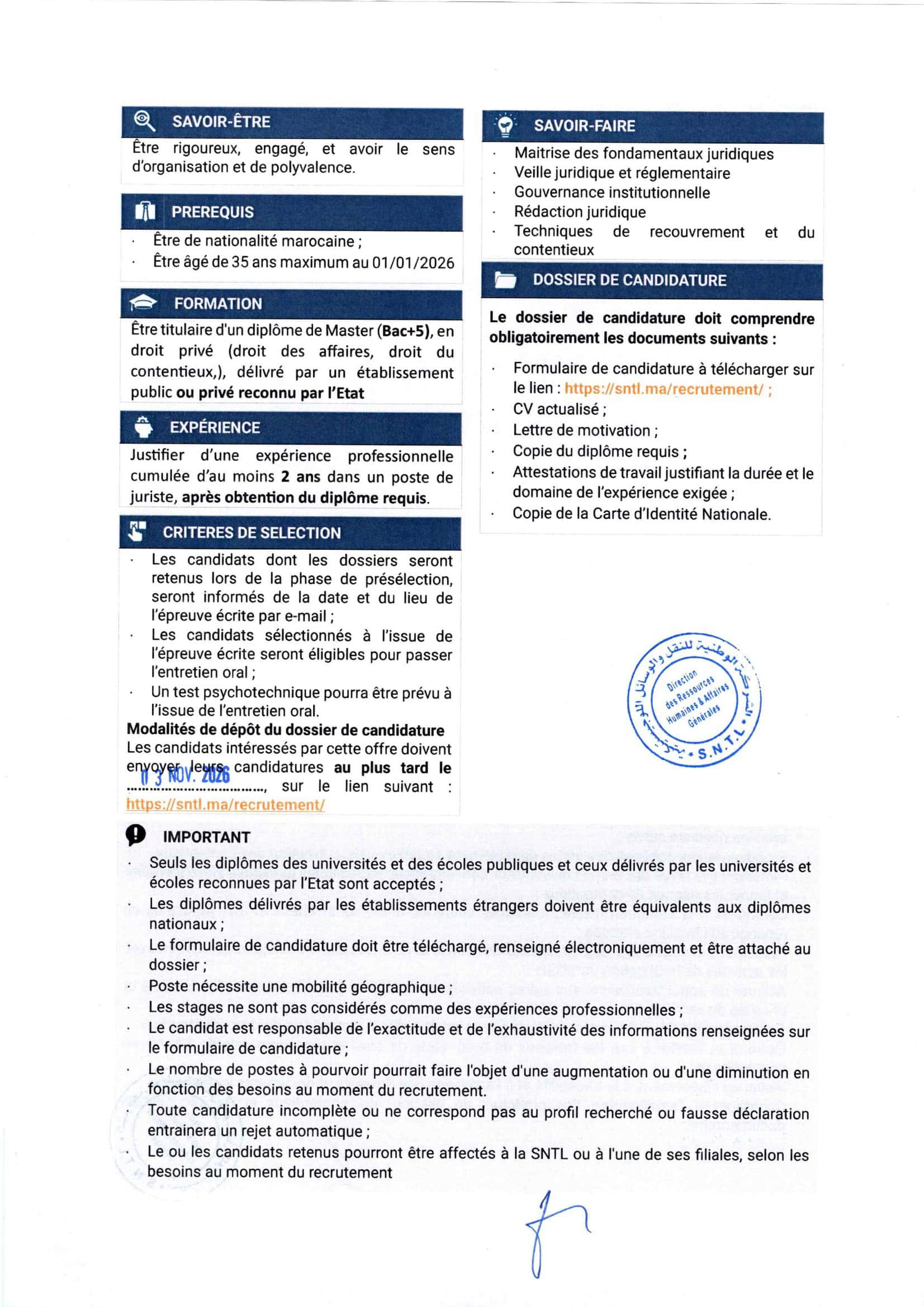 SNTL recrute