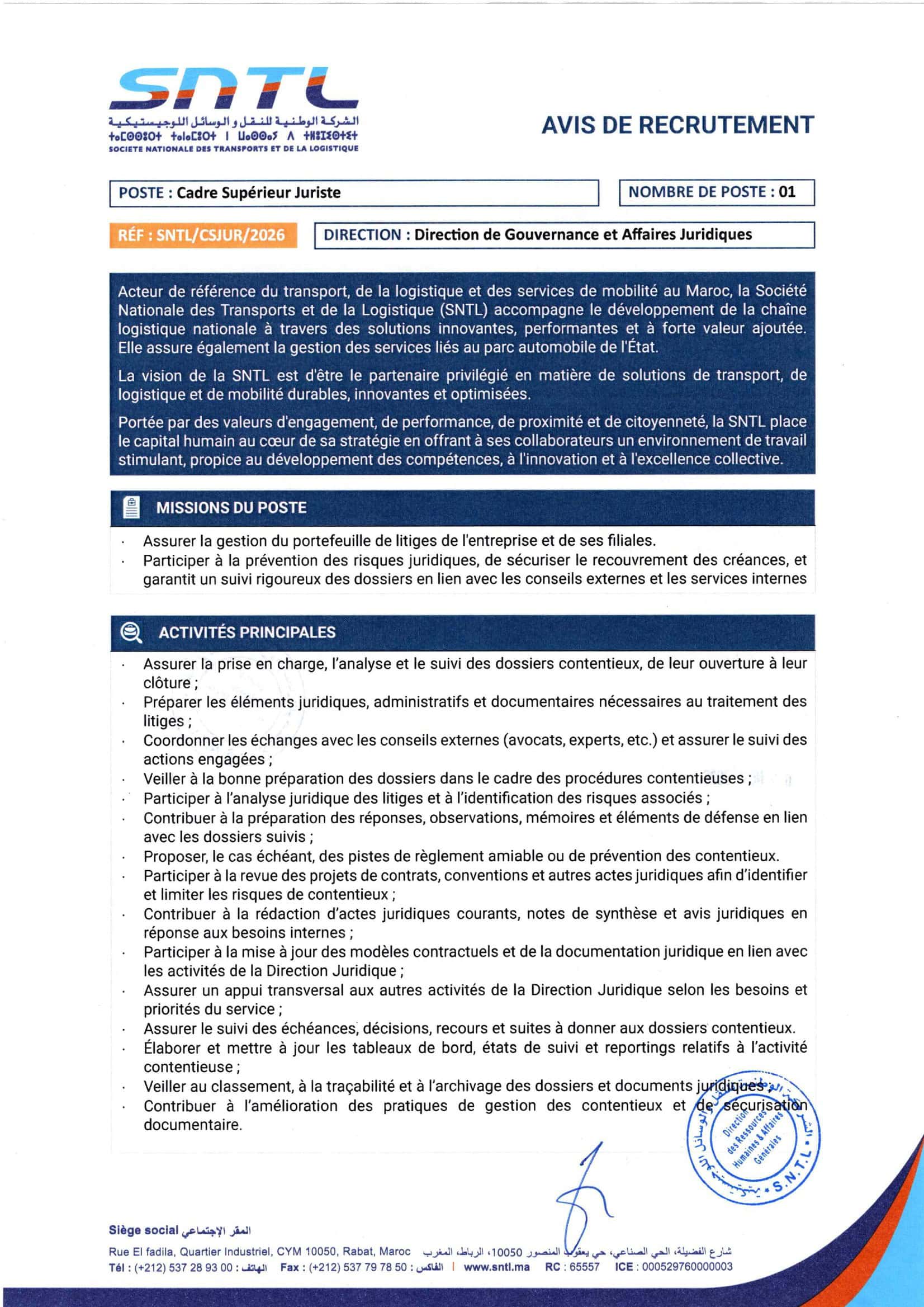 SNTL recrute