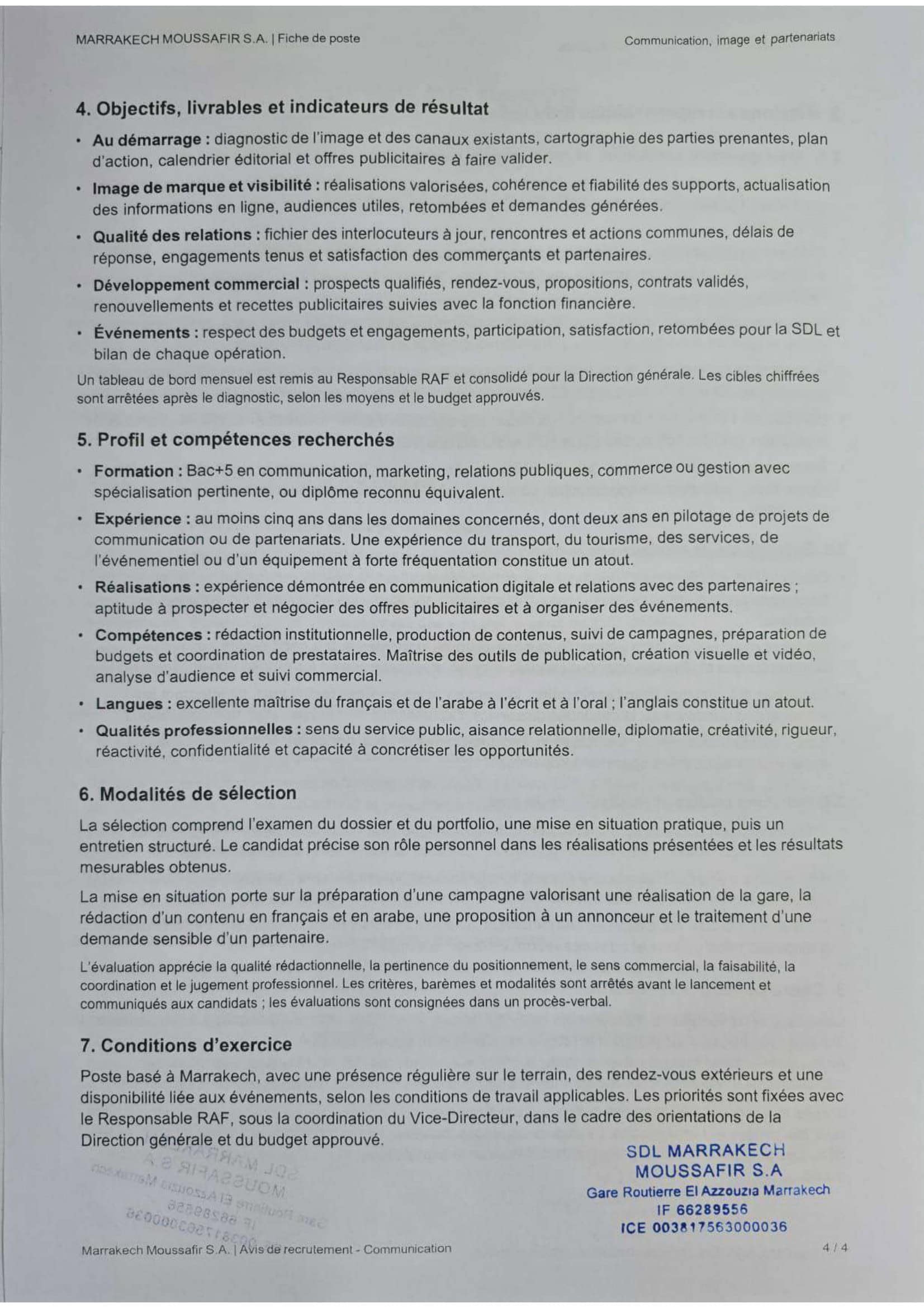 SDL Marrakech Moussafir recrute
