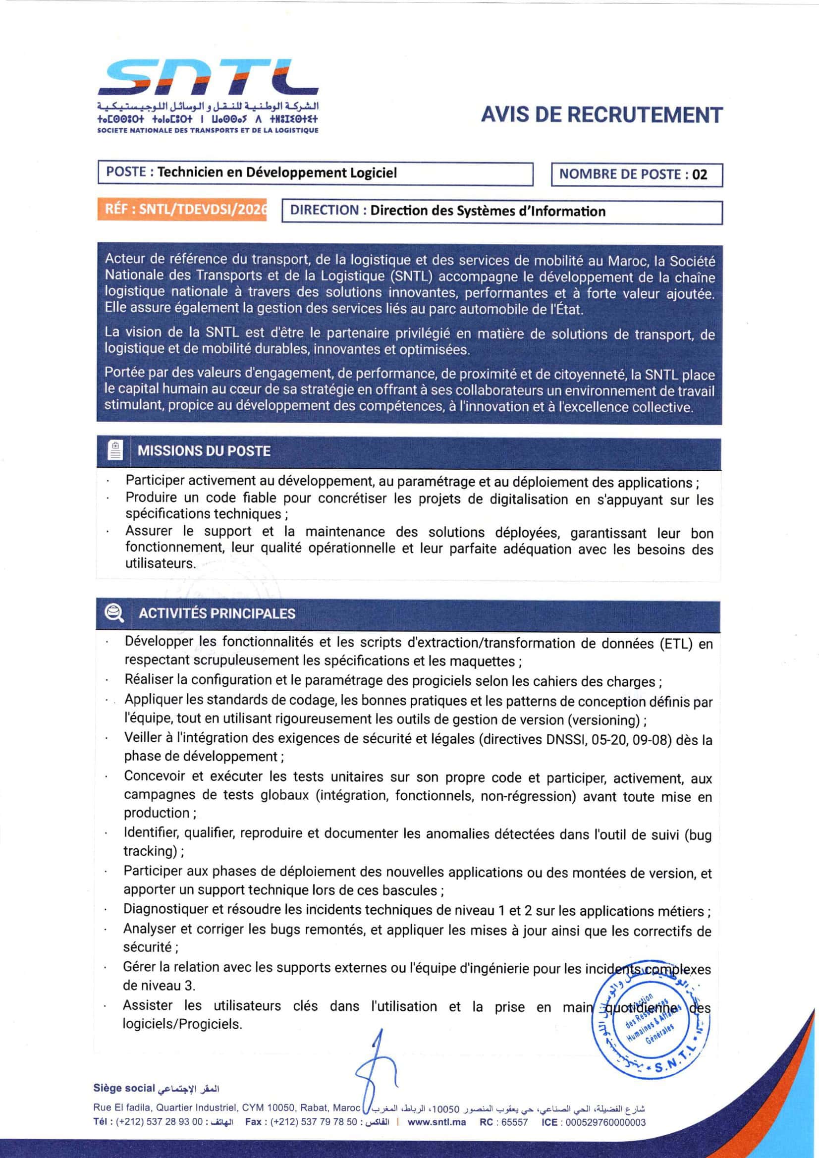 SNTL recrute