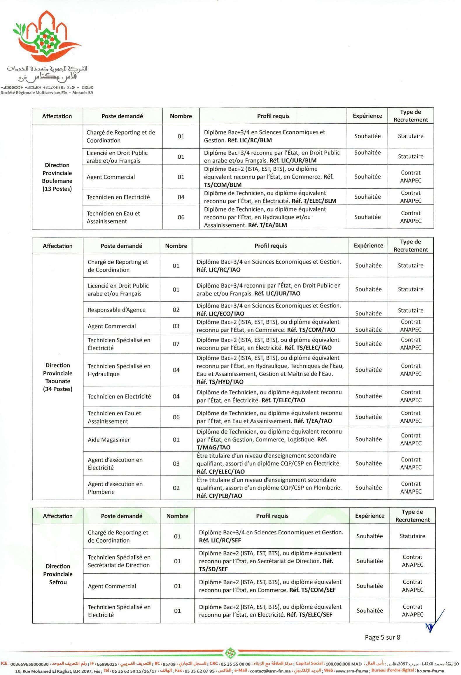 SRM Fès-Meknès recrute