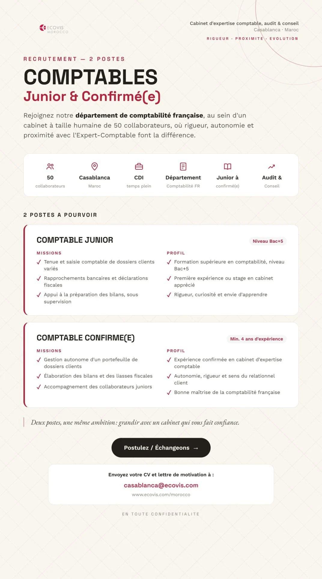 Ecovis Maroc recrute