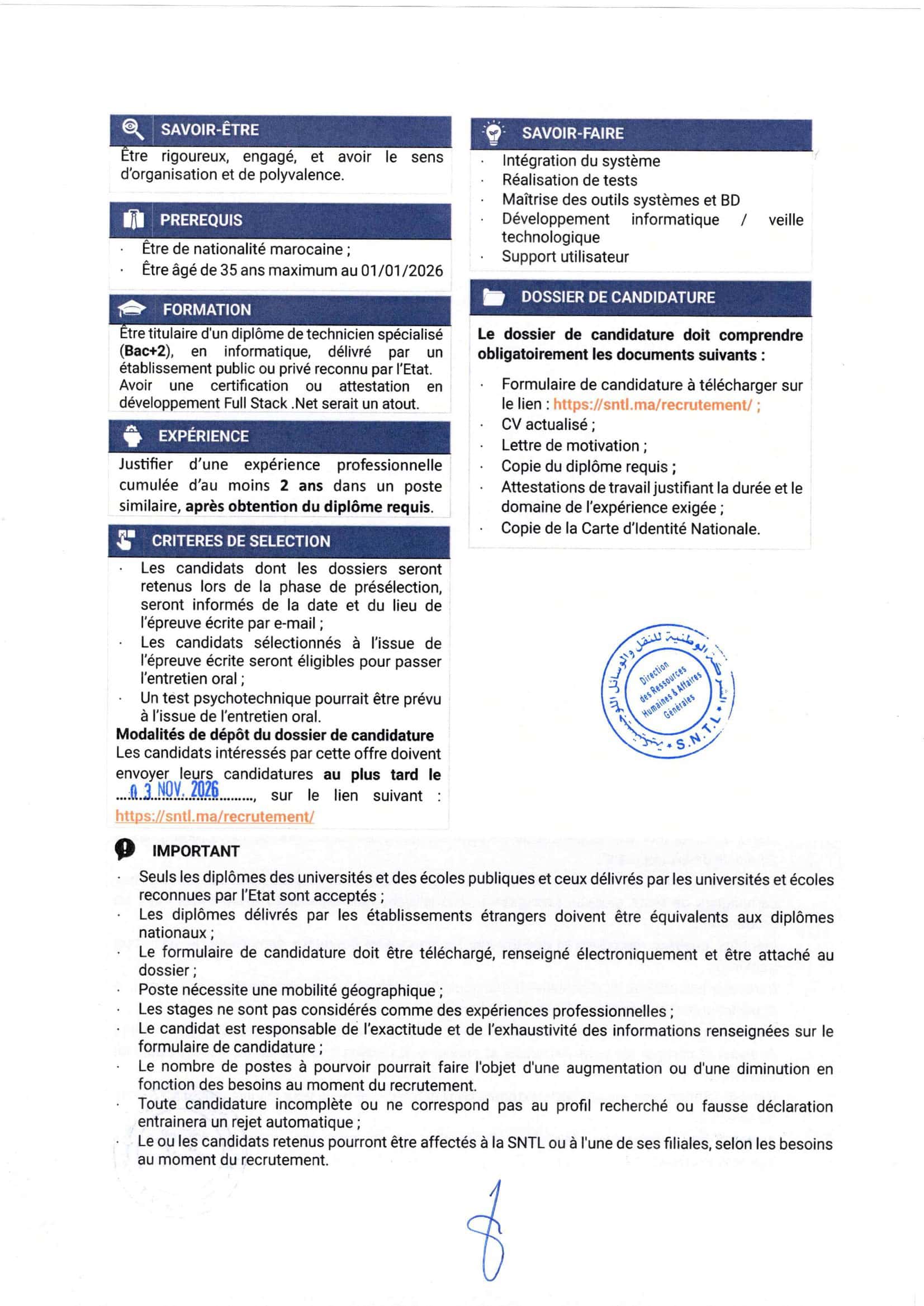 SNTL recrute