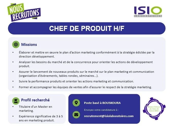 ISIO Laboratoires recrute un Chef de Produit