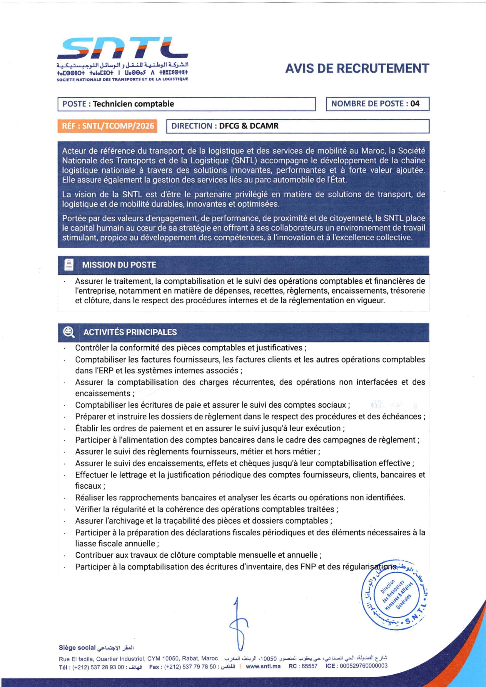 SNTL recrute