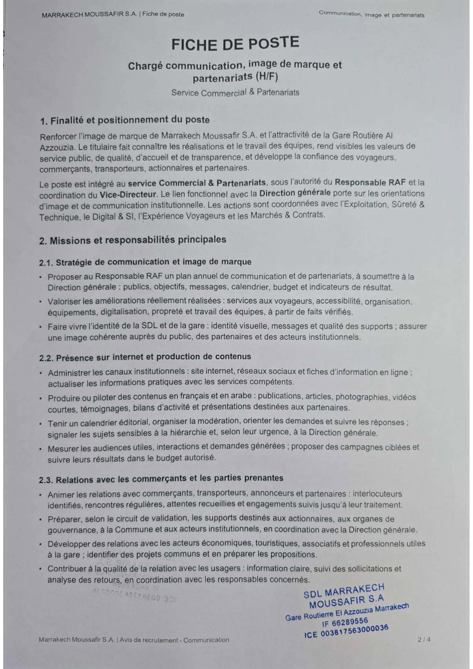 SDL Marrakech Moussafir recrute