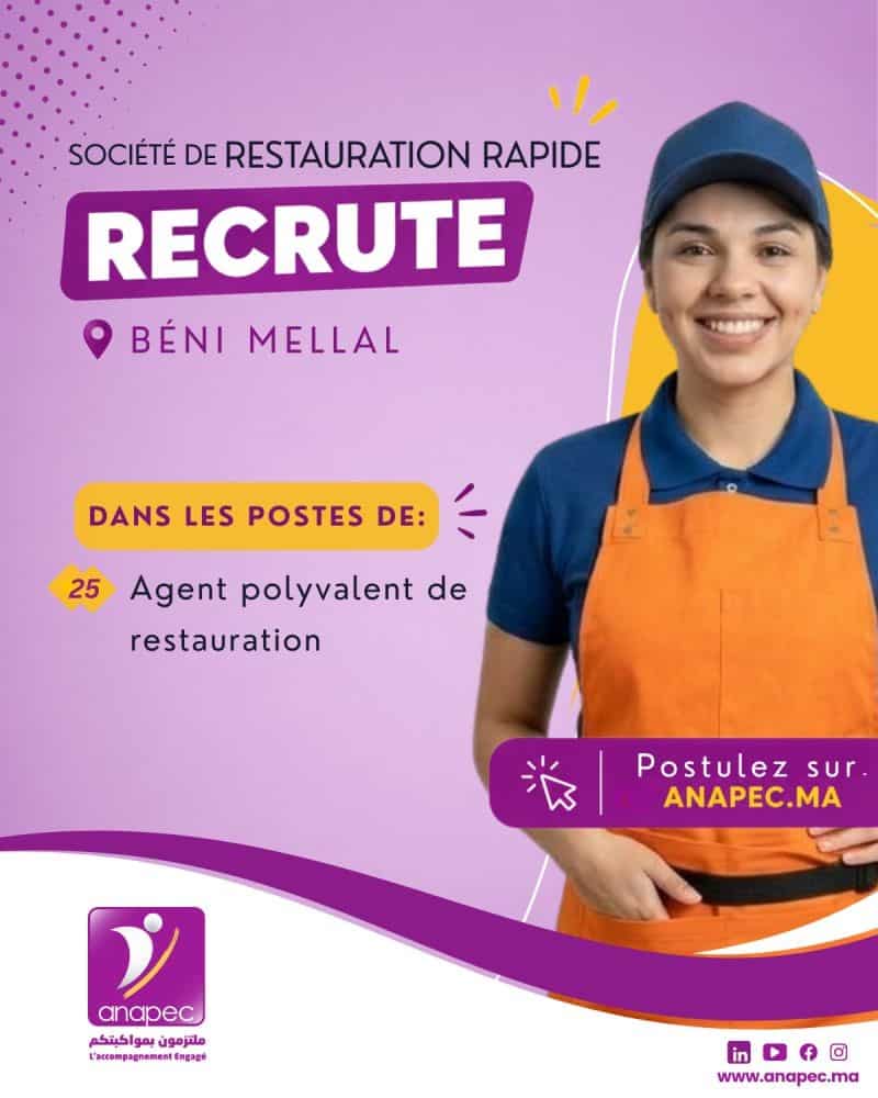 ANAPEC recrute des Agents Polyvalents de Restauration