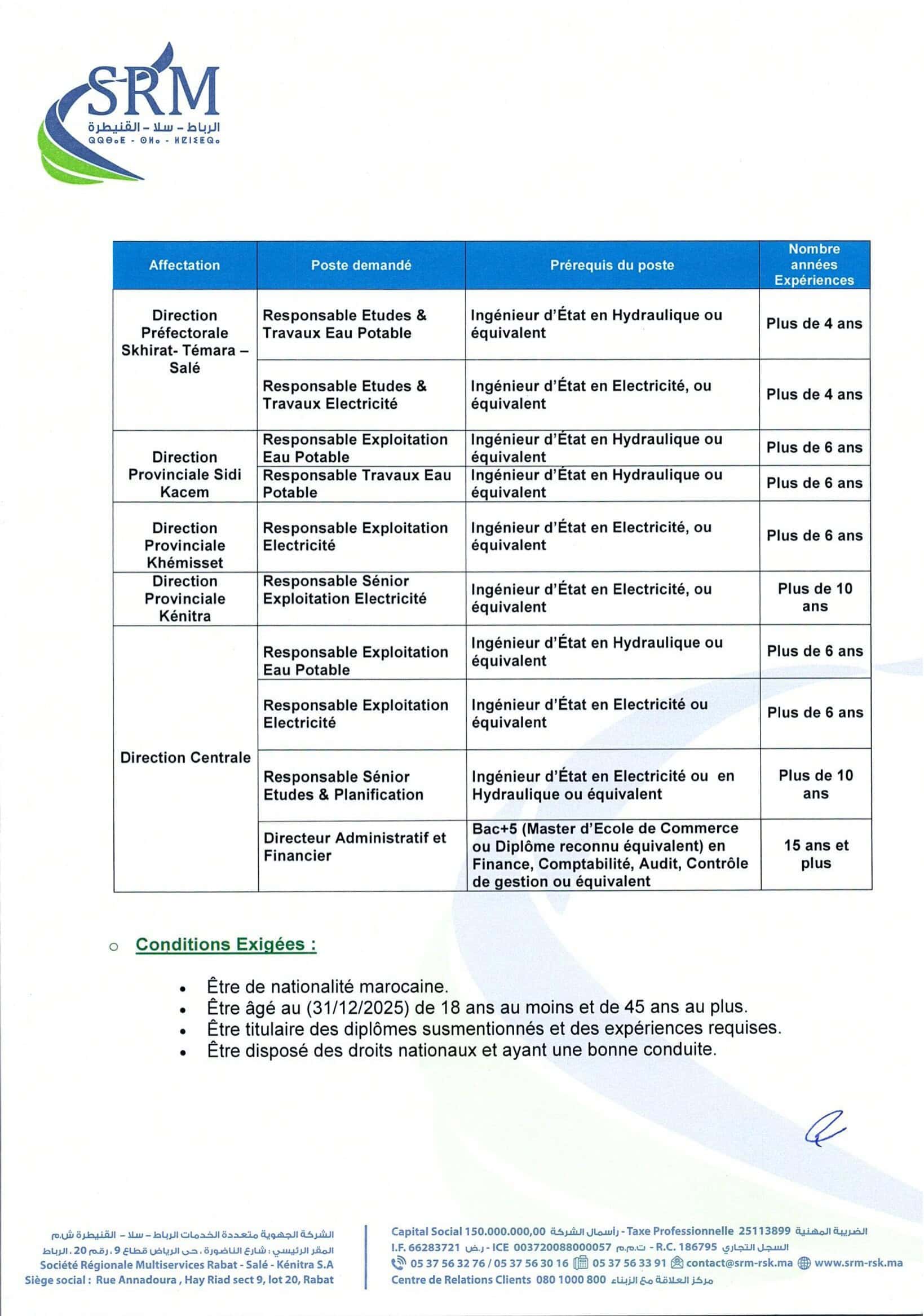 SRM Rabat-Salé-Kénitra recrute