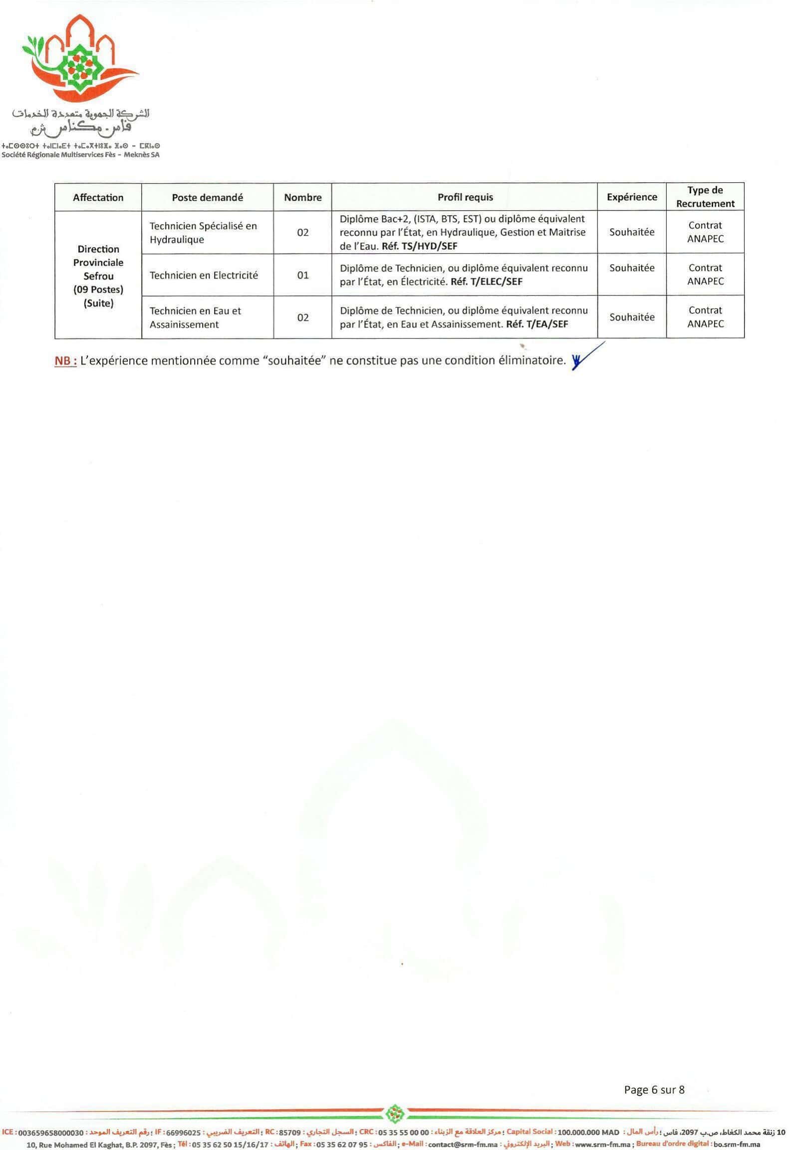 SRM Fès-Meknès recrute