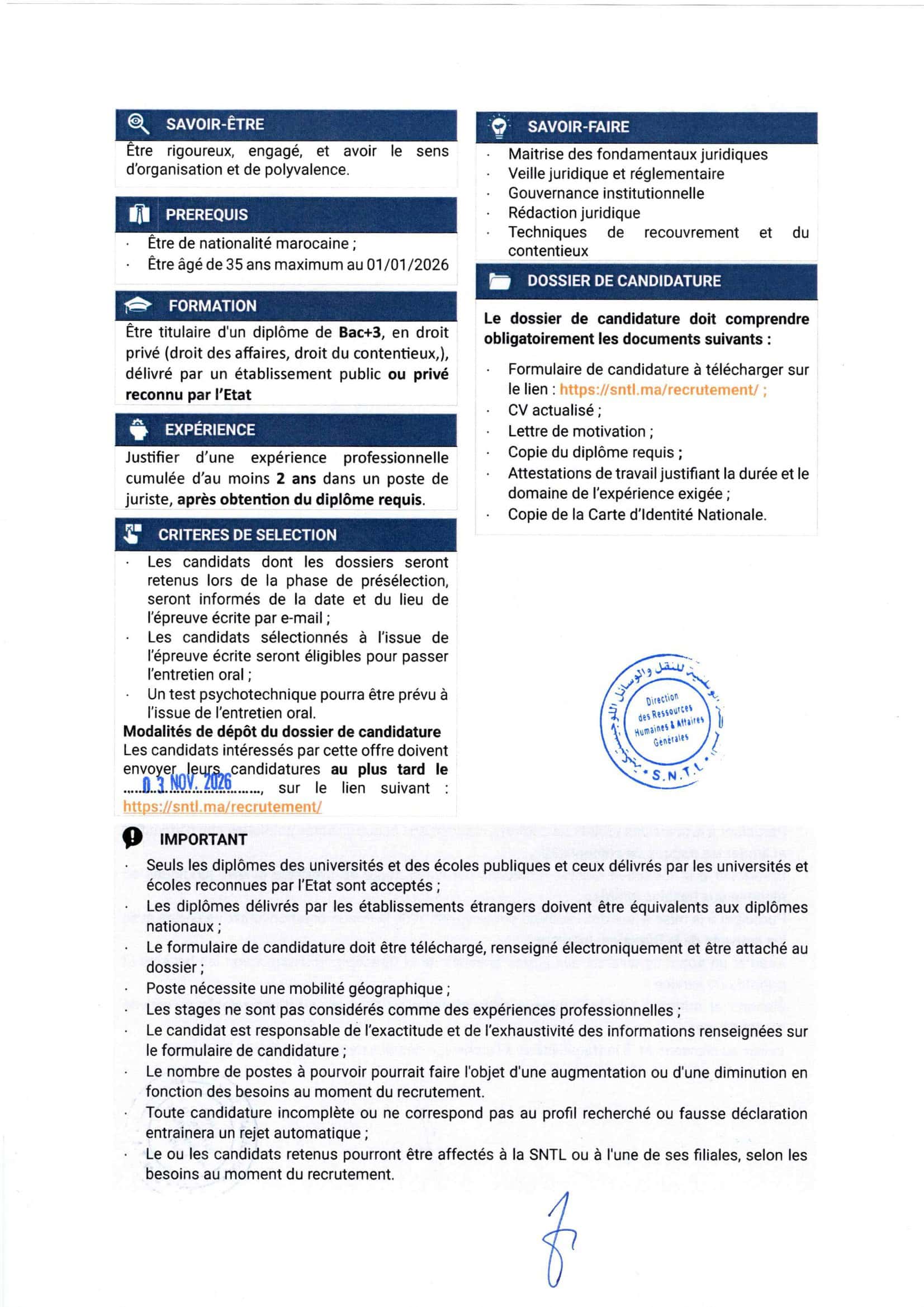 SNTL recrute